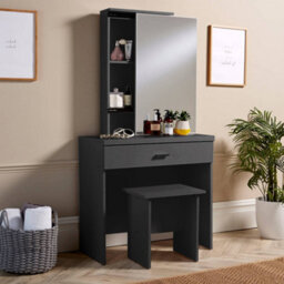 Home Source Berlin 1 Drawer Dressing Table Set With Sliding Vanity Mirror And Stool Black - thumbnail 3