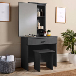 Home Source Berlin 1 Drawer Dressing Table Set With Sliding Vanity Mirror And Stool Black - thumbnail 2