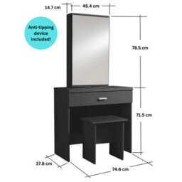 Home Source Berlin 1 Drawer Dressing Table Set With Sliding Vanity Mirror And Stool Black - thumbnail 9