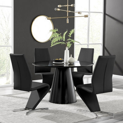 Furniturebox Uk Palma Black Semi Gloss Round Dining Table & 4 Black Willow Chairs - image 1