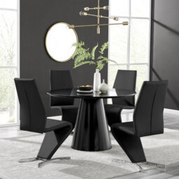 Furniturebox Uk Palma Black Semi Gloss Round Dining Table & 4 Black Willow Chairs - thumbnail 1
