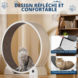 London Boutique Cat Exercise Wheel With Pedometer And Scratching Post For Cats, Super Silent Treadmill With Removable Mat, White - thumbnail 5