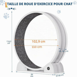 London Boutique Cat Exercise Wheel With Pedometer And Scratching Post For Cats, Super Silent Treadmill With Removable Mat, White - thumbnail 2