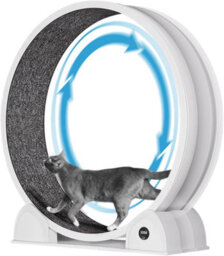 London Boutique Cat Exercise Wheel With Pedometer And Scratching Post For Cats, Super Silent Treadmill With Removable Mat, White - thumbnail 1