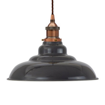 Slate Grey St Edmund's Painted Dome Pendant Light With Antique Copper Lamp Holder And Brown Twisted Cable - Se Home - image 1
