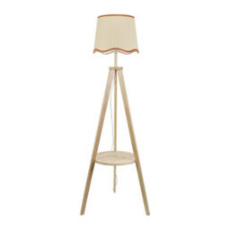 Valuelights Morrigan Natural Wood Shelf Tripod Floor Lamp With Rust Trim Scallop Shade And Bulb - thumbnail 3