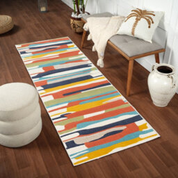 Livabliss City-Modern Orange Yellow Beige Graphic Living Dining Bedroom Rug 80 X 220 Cm Easy Care, Non Shedding - thumbnail 2