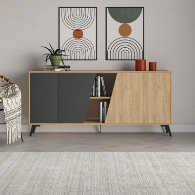 Decortie Modern Fiona Console Sideboard Storage Cabinet 180(W)Cm Oak, Anthracite Grey - image 1