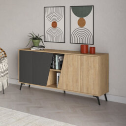 Decortie Modern Fiona Console Sideboard Storage Cabinet 180(W)Cm Oak, Anthracite Grey - thumbnail 4
