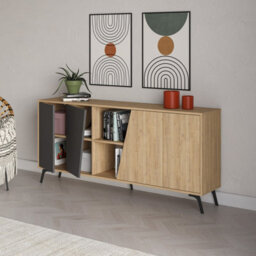 Decortie Modern Fiona Console Sideboard Storage Cabinet 180(W)Cm Oak, Anthracite Grey - thumbnail 5