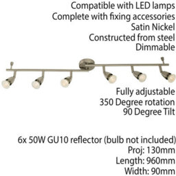 Adjustable Ceiling Spotlight Satin Nickel 6 Light Bar Downlight Modern Lamp - thumbnail 2