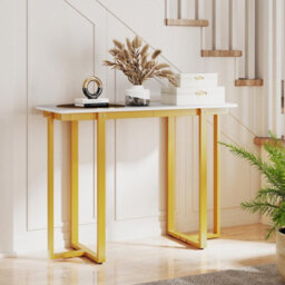Costway Console Table Modern Faux Marble Entryway Table White & Gold - thumbnail 7