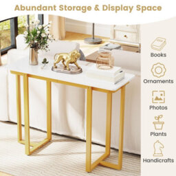 Costway Console Table Modern Faux Marble Entryway Table White & Gold - thumbnail 9