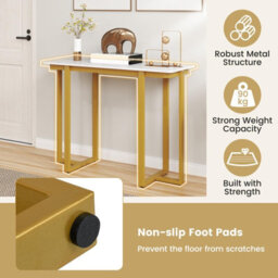 Costway Console Table Modern Faux Marble Entryway Table White & Gold - thumbnail 8