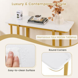 Costway Console Table Modern Faux Marble Entryway Table White & Gold - thumbnail 4