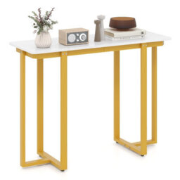 Costway Console Table Modern Faux Marble Entryway Table White & Gold - thumbnail 1