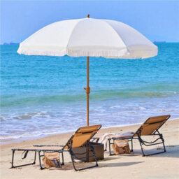 Garden Parasol Romantic French Style Patio Umbrella With Fringes 2.7M Cream - thumbnail 3