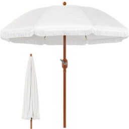 Garden Parasol Romantic French Style Patio Umbrella With Fringes 2.7M Cream