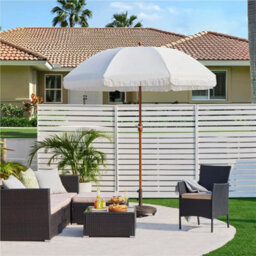 Garden Parasol Romantic French Style Patio Umbrella With Fringes 2.7M Cream - thumbnail 4