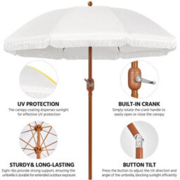 Garden Parasol Romantic French Style Patio Umbrella With Fringes 2.7M Cream - thumbnail 6