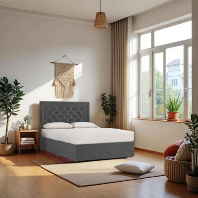 "Knight Sleep Athens Charcoal Plush 2Ft6 Bed Set With Mattress, 2 Drawers Same Side & 24""headboard - Small Single" - image 1