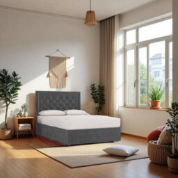 "Knight Sleep Athens Charcoal Plush 2Ft6 Bed Set With Mattress, 2 Drawers Same Side & 24""headboard - Small Single" - thumbnail 1