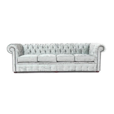 Chesterfield 4 Seater Sofa Shimmer Sliver Real Velvet Fabric In Classic Style - image 1
