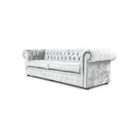 Chesterfield 4 Seater Sofa Shimmer Sliver Real Velvet Fabric In Classic Style - thumbnail 3