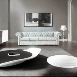 Chesterfield 4 Seater Sofa Shimmer Sliver Real Velvet Fabric In Classic Style - thumbnail 4