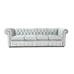 Chesterfield 4 Seater Sofa Shimmer Sliver Real Velvet Fabric In Classic Style - thumbnail 1