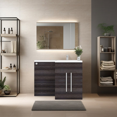 Rinse Bathrooms 1100mm Rh Vanity Unit With Basin And Back To Wall Unit Bathroom Storage Unit Free Standing Grey - image 1