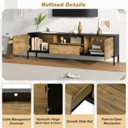 Btm Tv Stand 170 X 35 X 50 Cm For Up To 70 Inch Tv, Tv Cabinet With 2 Cupboards And 1 Drawer, Oak And Black - thumbnail 9
