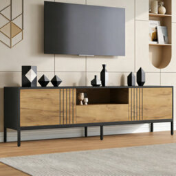 Btm Tv Stand 170 X 35 X 50 Cm For Up To 70 Inch Tv, Tv Cabinet With 2 Cupboards And 1 Drawer, Oak And Black - thumbnail 2