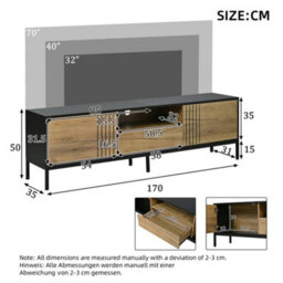 Btm Tv Stand 170 X 35 X 50 Cm For Up To 70 Inch Tv, Tv Cabinet With 2 Cupboards And 1 Drawer, Oak And Black - thumbnail 7