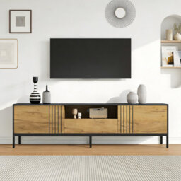 Btm Tv Stand 170 X 35 X 50 Cm For Up To 70 Inch Tv, Tv Cabinet With 2 Cupboards And 1 Drawer, Oak And Black - thumbnail 6