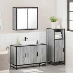 Berkfield 3 Piece Bathroom Furniture Set Grey Sonoma Engineered Wood - thumbnail 4