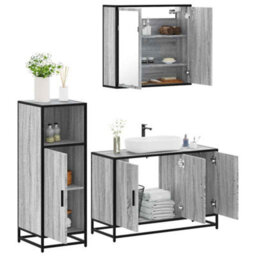 Berkfield 3 Piece Bathroom Furniture Set Grey Sonoma Engineered Wood - thumbnail 1