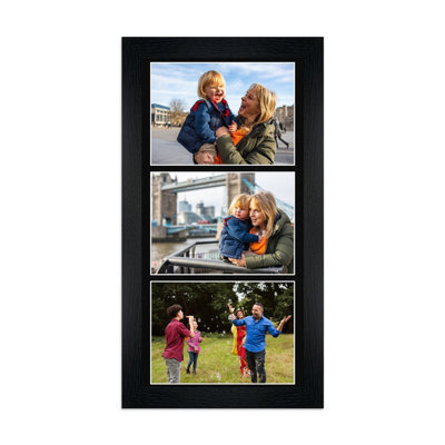 AK Frames 16X8 Black Modern Multi Photo Frame With Black Mount - Holds 3 Apertures (3X) 7X5 Photos - image 1