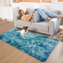 Ameha Shaggy Rugs Fluffy Living Room & Bedroom Large Floor Mat For Rug Indoor/outdoor Mats (Tye Dye Teal, 80X150 Cm)