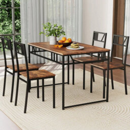 5 Pcs Dining Table Set Industrial Style Kitchen Table & 4 Chairs - thumbnail 4
