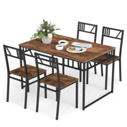 5 Pcs Dining Table Set Industrial Style Kitchen Table & 4 Chairs - thumbnail 5