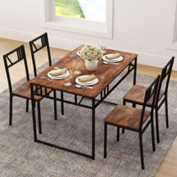 5 Pcs Dining Table Set Industrial Style Kitchen Table & 4 Chairs - thumbnail 6