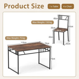 5 Pcs Dining Table Set Industrial Style Kitchen Table & 4 Chairs - thumbnail 2