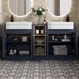 Affine 1540mm Traditional Double Vanity Basin Unit & Shelving Bathroom Furniture Blue - thumbnail 2
