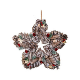 Samuel Alexander 35Cm Frosted Hanging Christmas Star Wreath With Red Jingle Bells & Wooden Stars - thumbnail 9