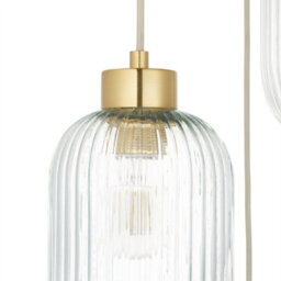 First Choice Lighting Lena - Ribbed Glass & Brushed Gold 3 Light Pendant - thumbnail 2