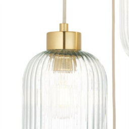 First Choice Lighting Lena - Ribbed Glass & Brushed Gold 3 Light Pendant - thumbnail 3