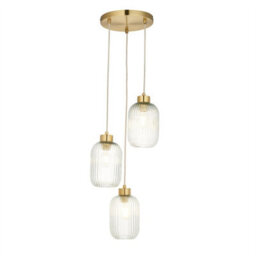 First Choice Lighting Lena - Ribbed Glass & Brushed Gold 3 Light Pendant - thumbnail 6