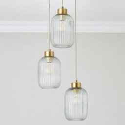 First Choice Lighting Lena - Ribbed Glass & Brushed Gold 3 Light Pendant - thumbnail 4
