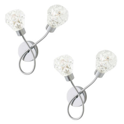 Valuelights Astley Pair Of Chrome 2 Way Wall Lights With Swirl Effect Shades And Bulbs - image 1